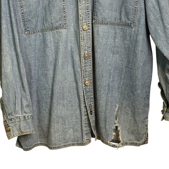 Vintage 1990's  XL Levis SilverTab Denim Jean Chambray Shirt Tack Stud Buttons - Picture 3 of 8